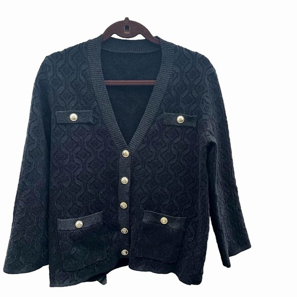 Maje “Madeline” Metallic-Jacquard Knit Cardigan M - Picture 2 of 5